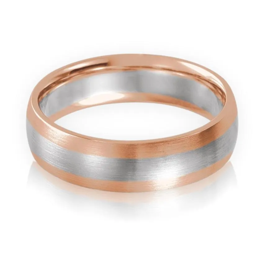 Two-tone 14k White and Rose Gold 6mm Wide Comfort-fit Men's Wedding Band