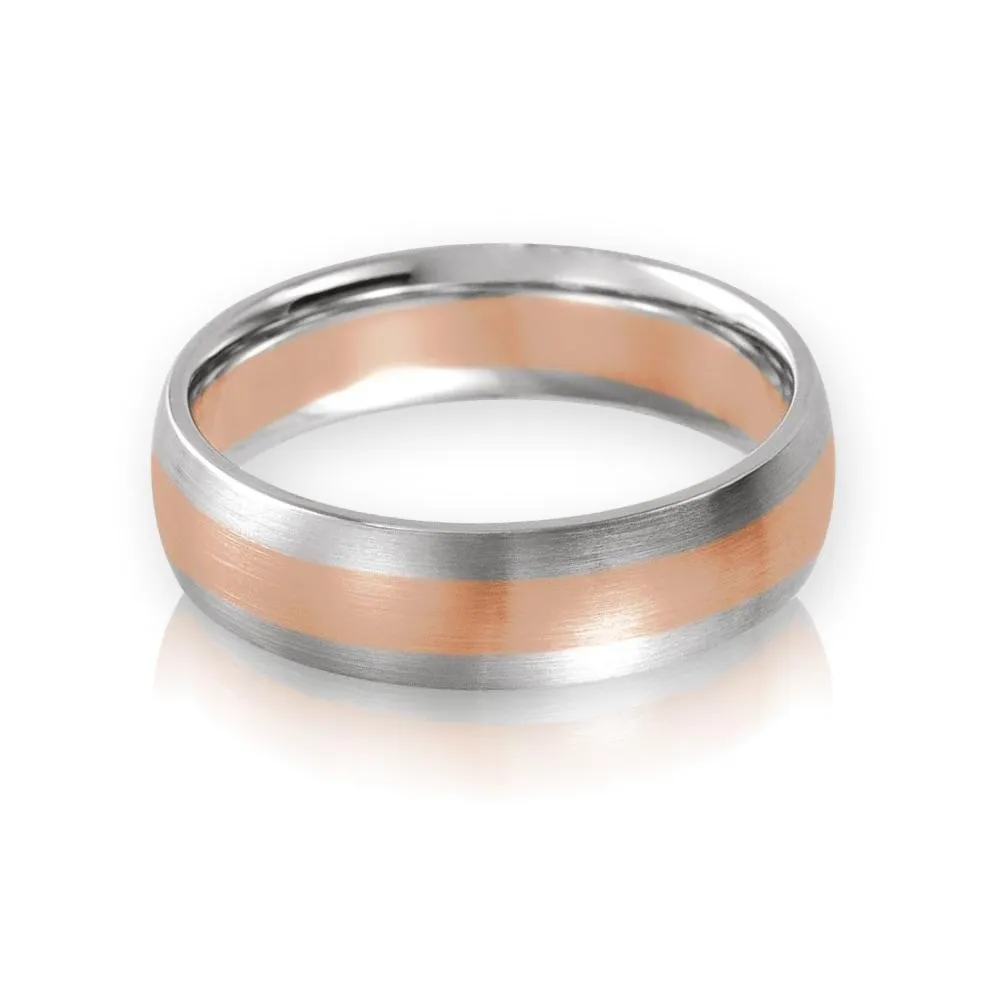 Two-tone 14k White and Rose Gold 6mm Wide Comfort-fit Men's Wedding Band