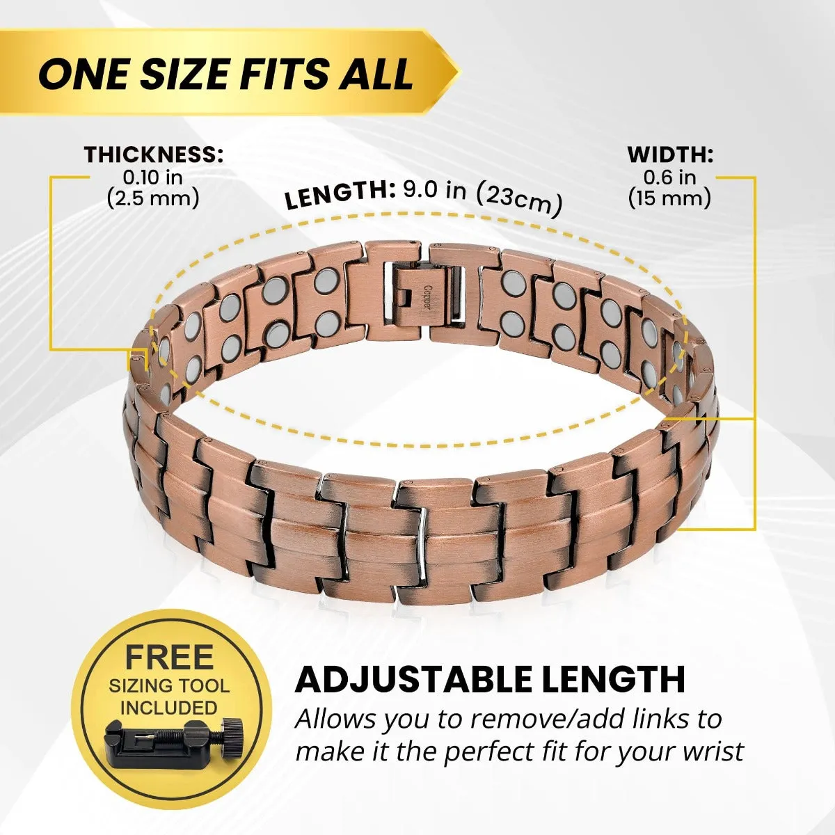 Ultra Strength Pure Copper Magnetic Therapy Bracelet (Classic)