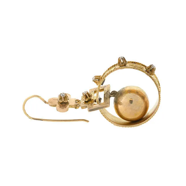 Victorian 15kt Mixed Metals & Diamond Hoop & Ball Earrings