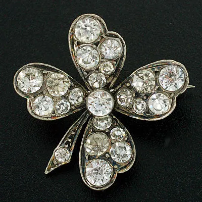 Victorian Sterling & Four Leaf Clover French Paste Pin