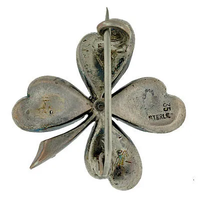 Victorian Sterling & Four Leaf Clover French Paste Pin