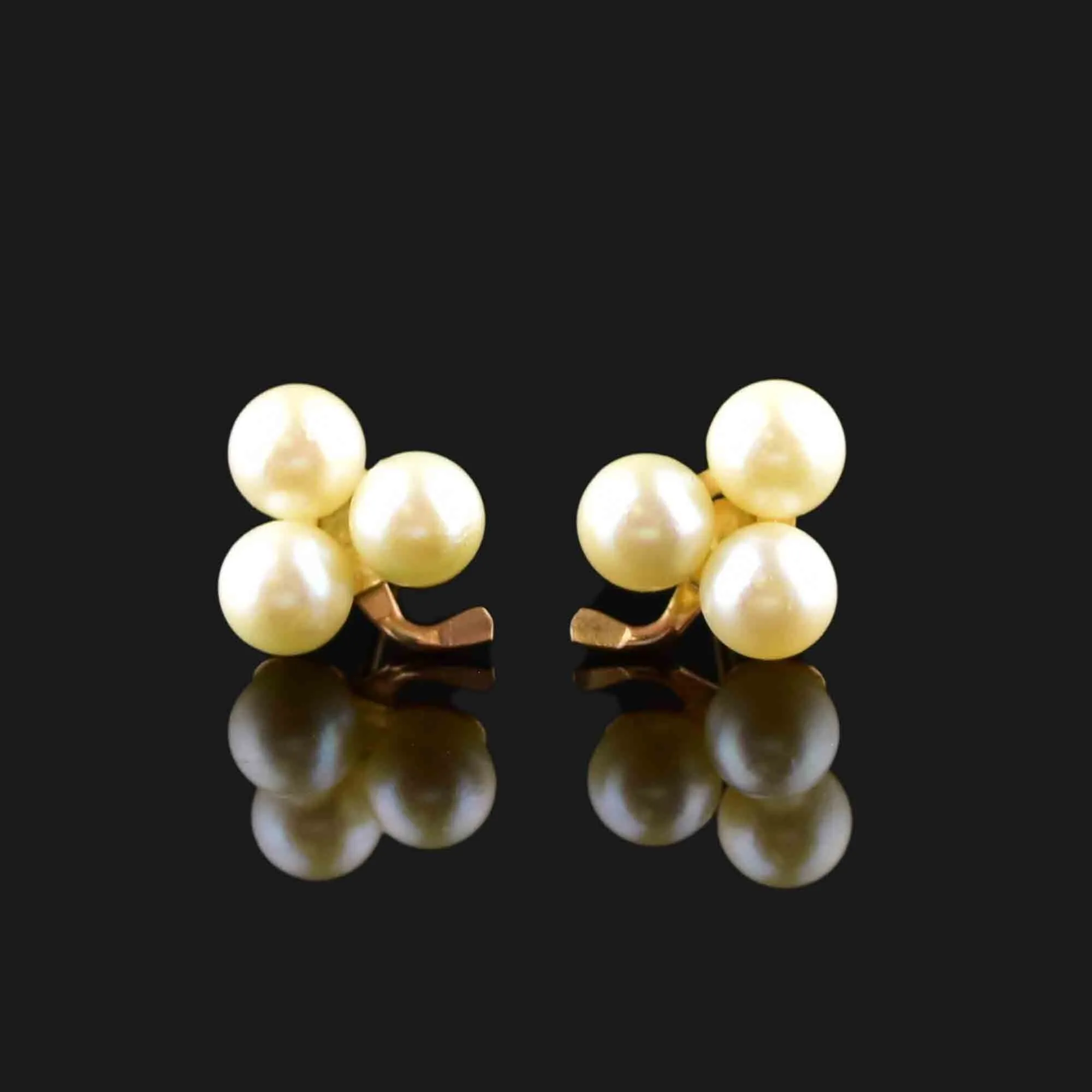 Vintage 14K Gold Pearl Clover Stud Earrings