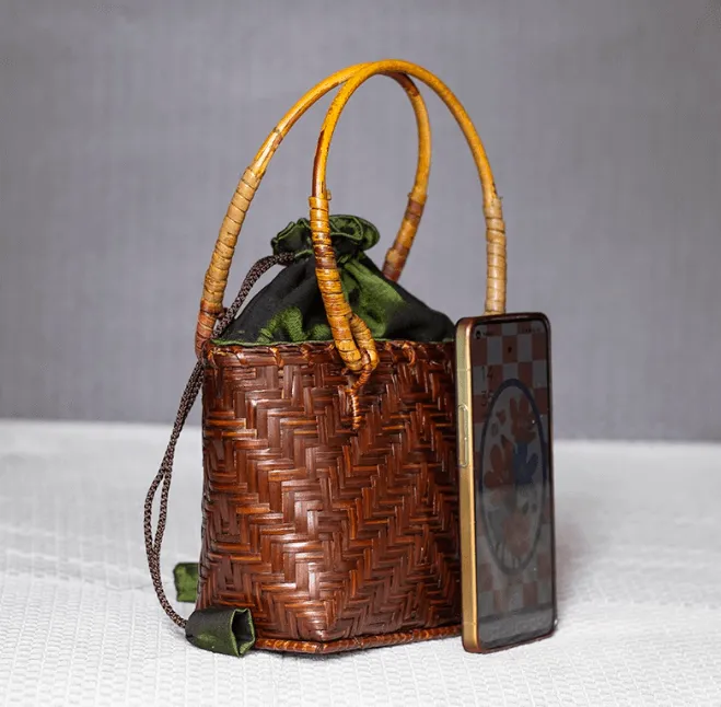 Vintage Handmade Bamboo Handbag Casual Square Bag