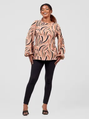 Vivo Dalia Bishop Sleeve Tie Top - Taupe Yala Print