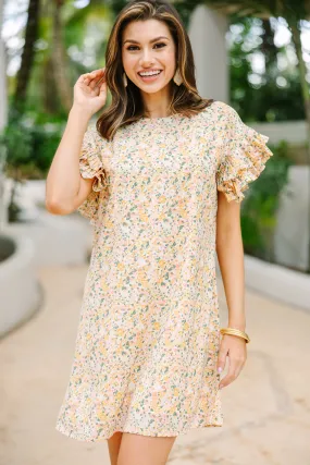 What A Vision Yellow Ditsy Floral Ruffled Dress