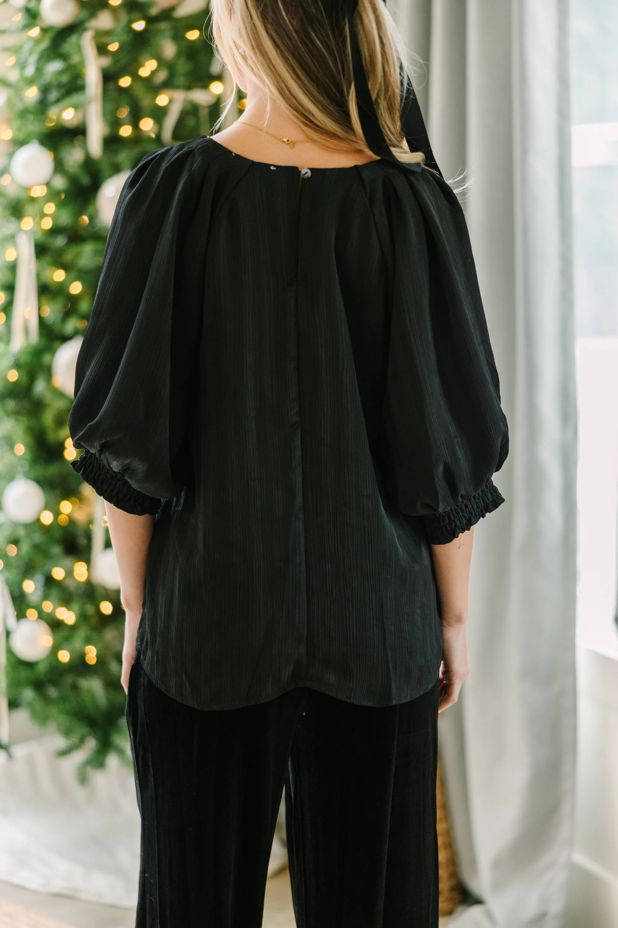 What You Have Black Satin Blouse