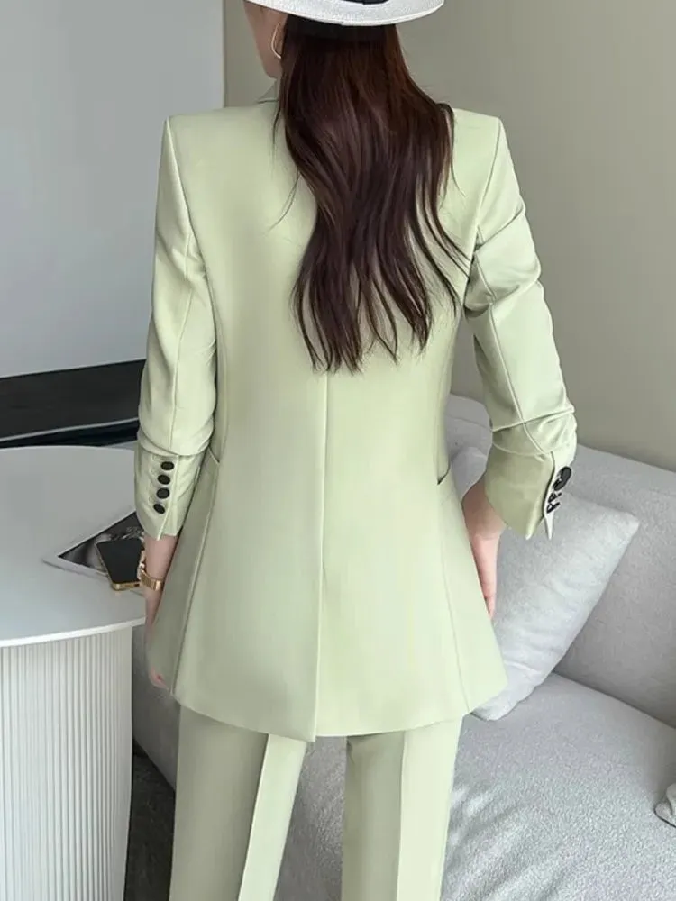 Women Fashion New Elegant Chic Blazer Pantsuit Vintage Casual Solid Jackets Straight Pants Two Pieces Set Female Formal Outfits