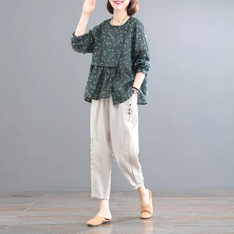 Women Long Sleeve Thin Cotton Loose 2 PCS Set