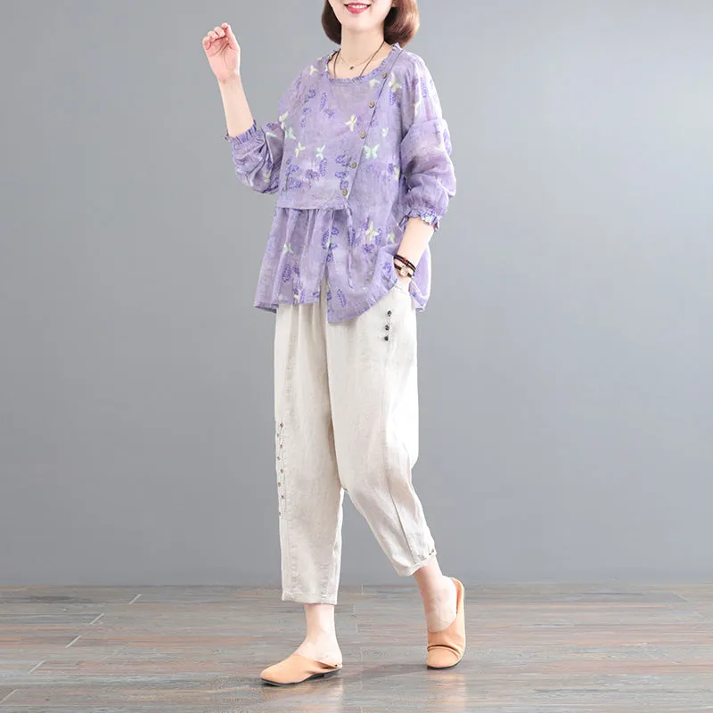 Women Long Sleeve Thin Cotton Loose 2 PCS Set