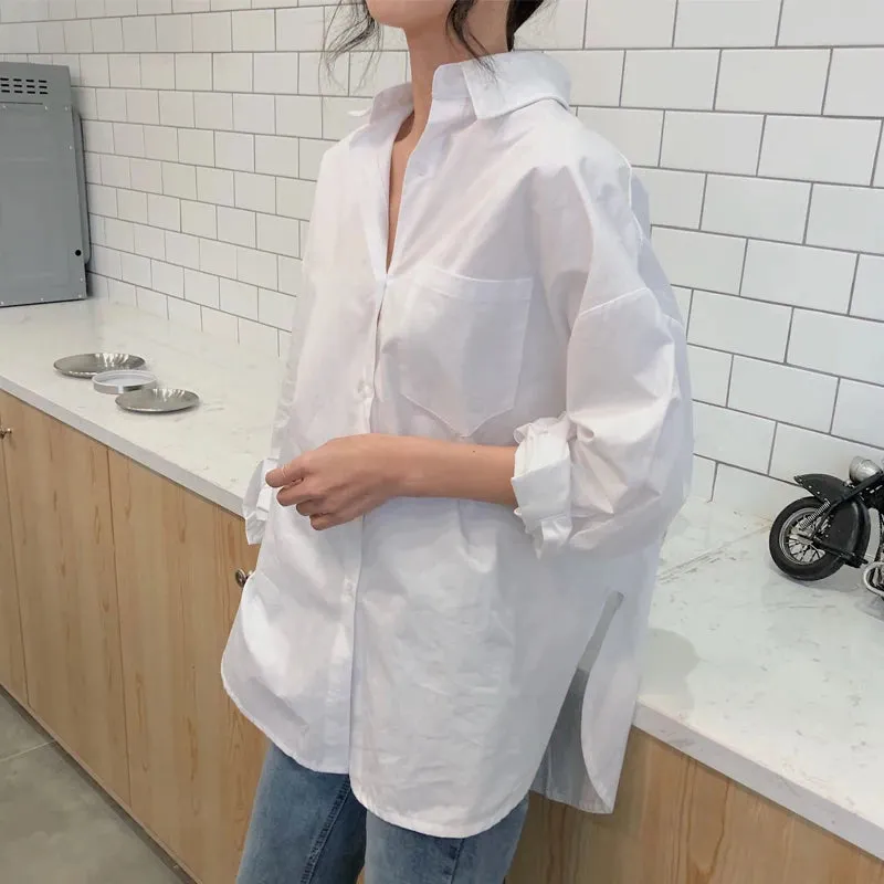 Women White Shirt Cotton 2024 Spring Autumn Vintage Ladies Tops Long Sleeve Casual Turn-down Collar Women's Loose Blouses 11456