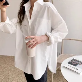 Women White Shirt Cotton 2024 Spring Autumn Vintage Ladies Tops Long Sleeve Casual Turn-down Collar Women's Loose Blouses 11456