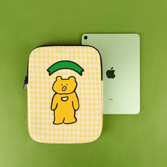 Yellow Bear Laptop Sleeves 11 for iPad 13 inch Cases Protective Covers Purses Skins Handbags Square Cushion Carrying Pouches Designer Artist Embroidery School Collage Office Lightweight Cute Characters