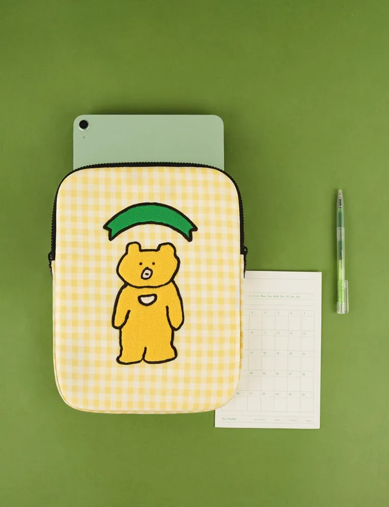 Yellow Bear Laptop Sleeves 11 for iPad 13 inch Cases Protective Covers Purses Skins Handbags Square Cushion Carrying Pouches Designer Artist Embroidery School Collage Office Lightweight Cute Characters