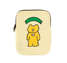 Yellow Bear Laptop Sleeves 11 for iPad 13 inch Cases Protective Covers Purses Skins Handbags Square Cushion Carrying Pouches Designer Artist Embroidery School Collage Office Lightweight Cute Characters