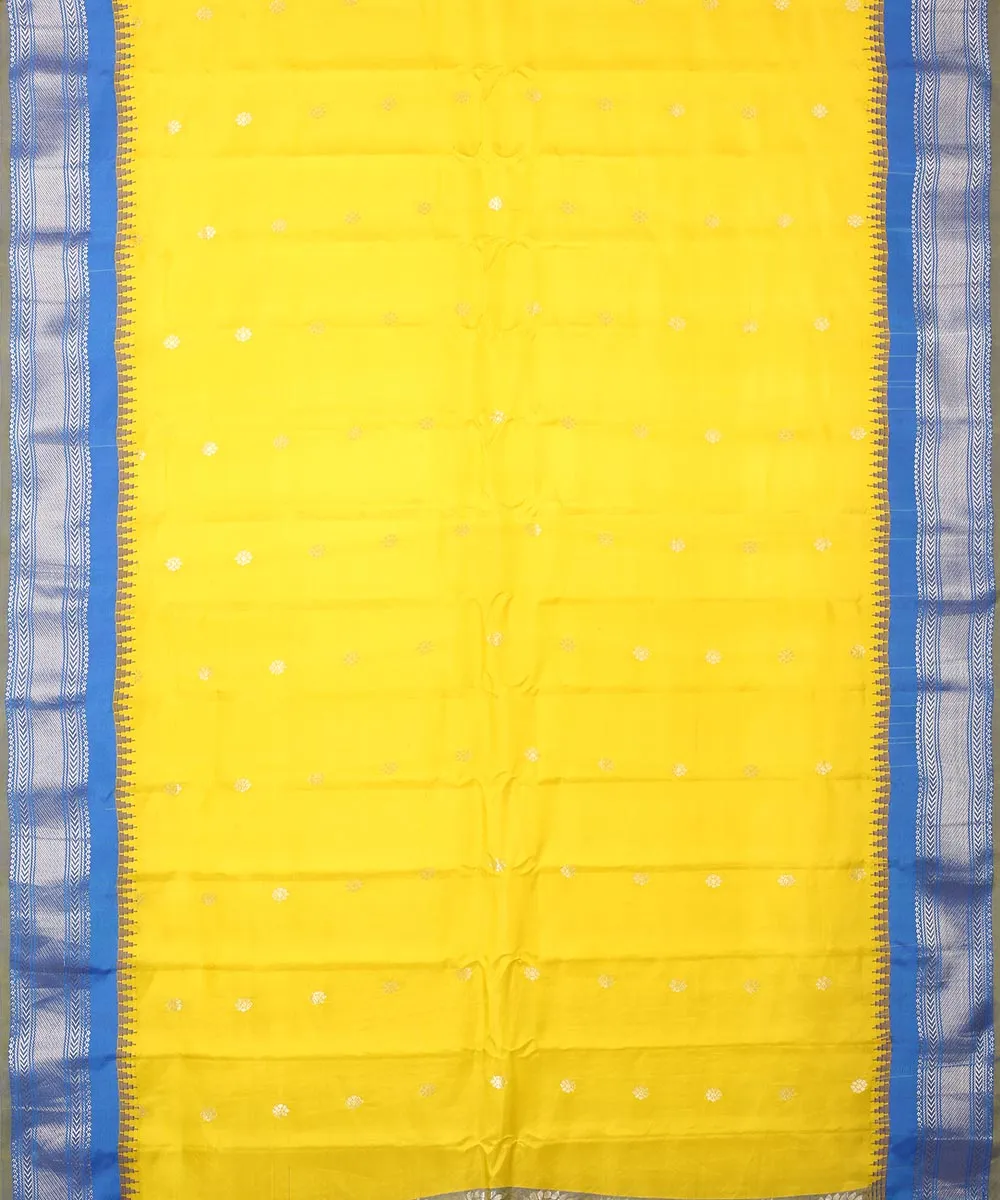 Yellow blue handwoven gadwal silk saree