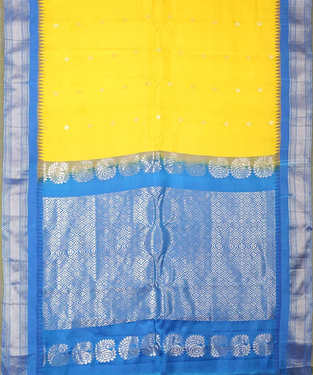 Yellow blue handwoven gadwal silk saree