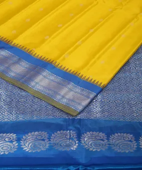 Yellow blue handwoven gadwal silk saree