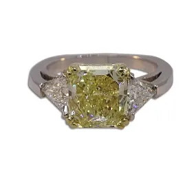 Yellow Diamond Radiant with Trillion Sides Diamond Ring