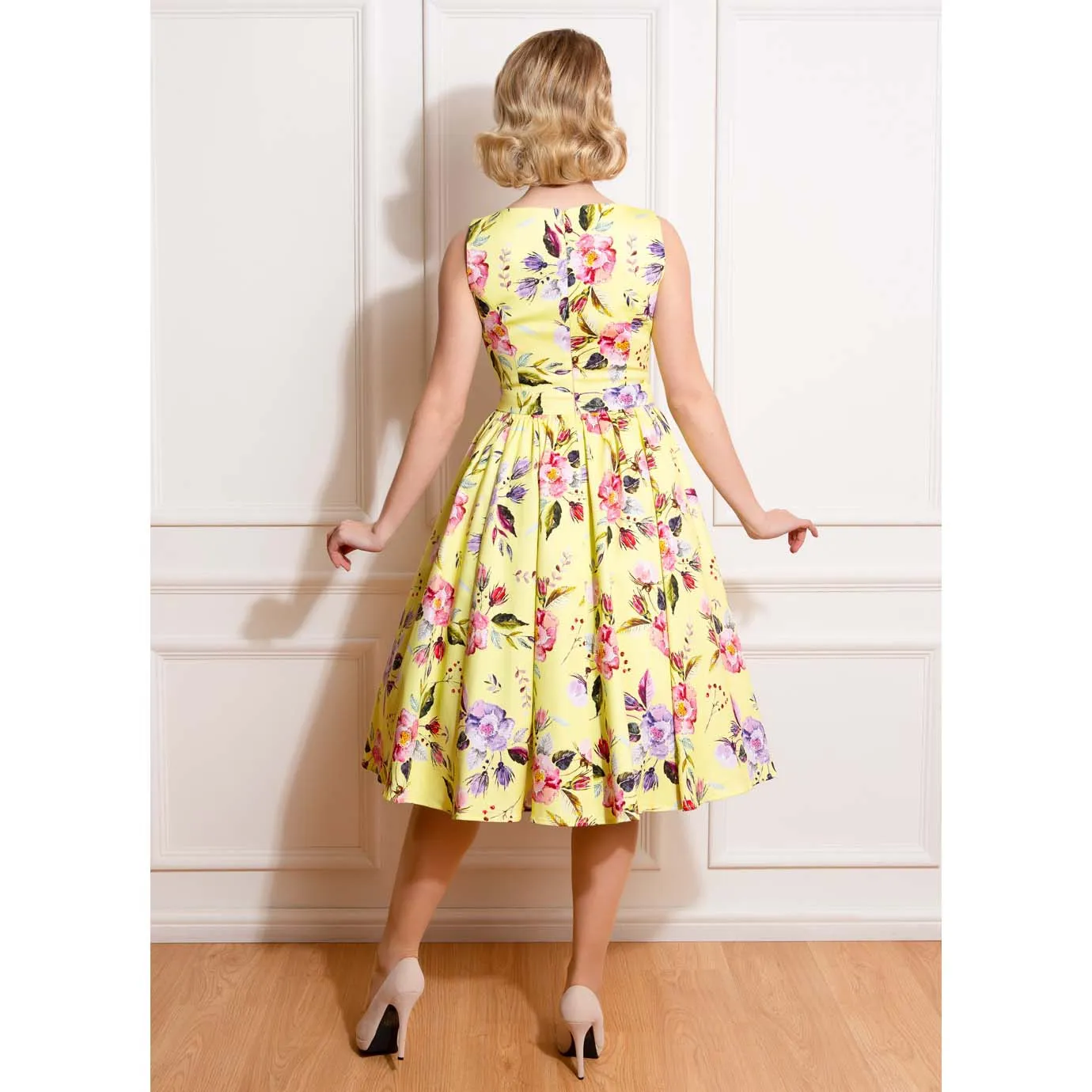 Yellow Floral Audrey Rockabilly 50s Swing Dress