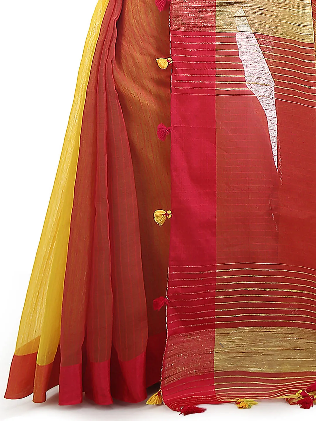 Yellow pink bengal handloom cotton blend saree