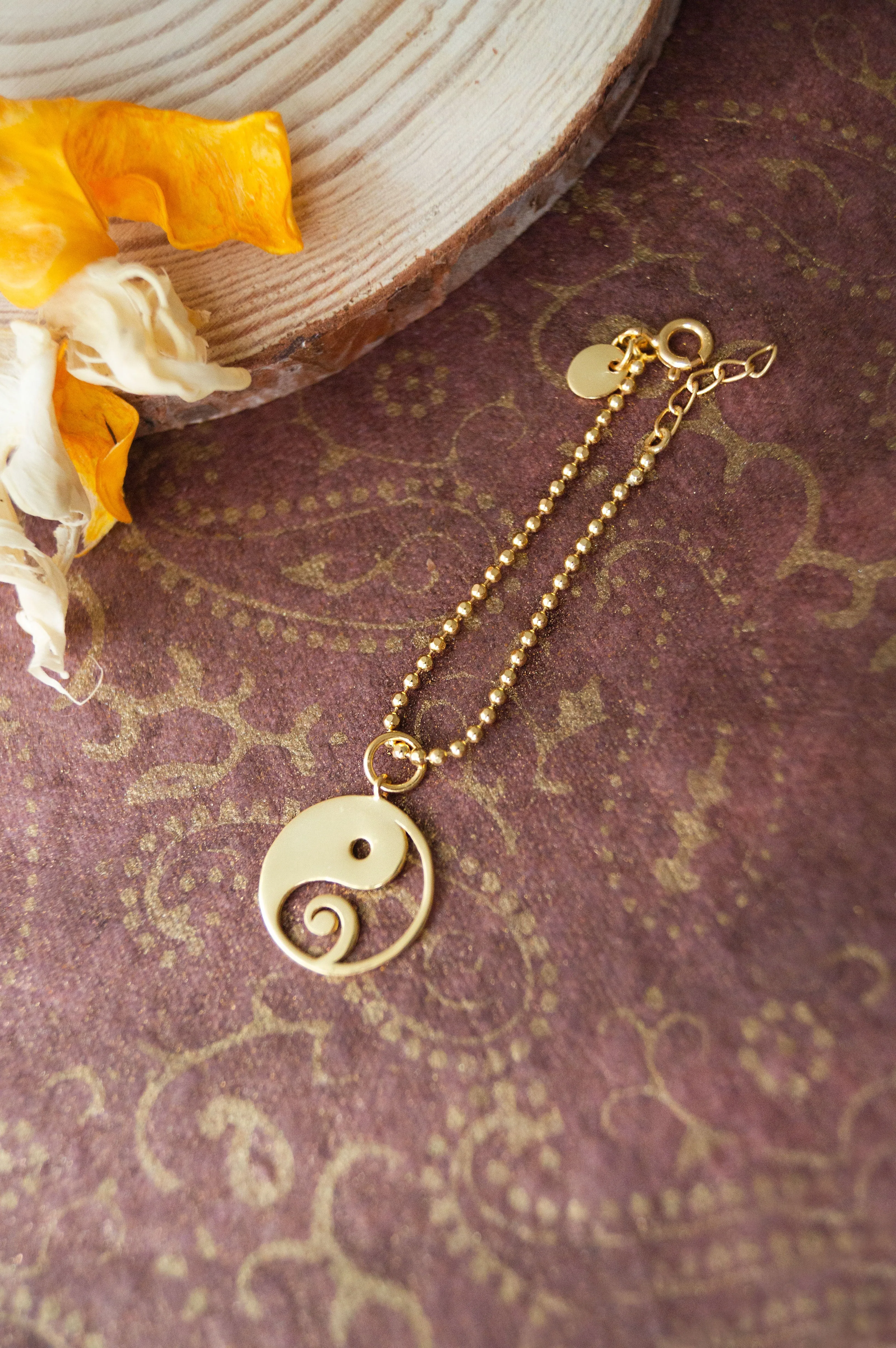 Yin And Yang With Ganesha Gold Plated Sterling Silver Watch Charm