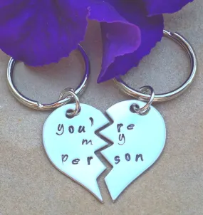 you're my person, you're my person keychain, Grey's anatomy, personalized key chains, couple keychain, hand stamped